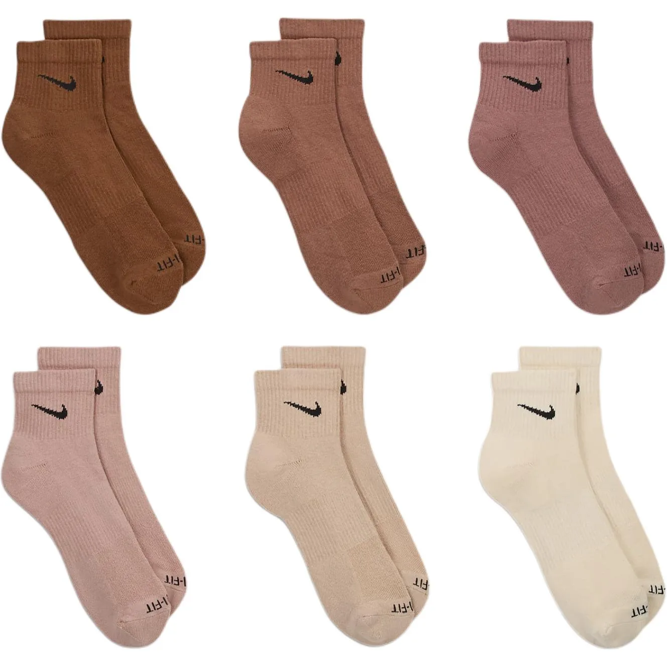 Носки повседневные с усиленной пяткой и мыском, унисекс, набор из 6 пар Nike, 6 Pack (Dark Brown+Brown+Light Brown+Light Pink+Coffee+Khaki) — фото 3