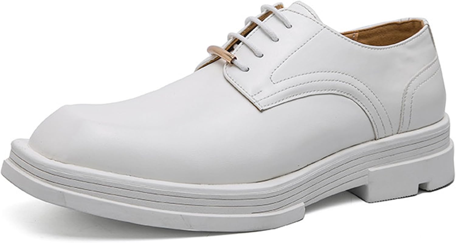 

Мужские кожаные оксфорды на платформе, модные с квадратным носком, массивным каблуком, шнуровкой, деловые повседневные формальные туфли для банкетов и вечеринок Ghibhna, белый