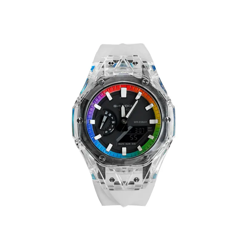 

CASIO Часы Unisex Liquid Crystal/Analog Dual Display Series 48.5mm Black Watch, Sky Rainbow Hublot Glacier White