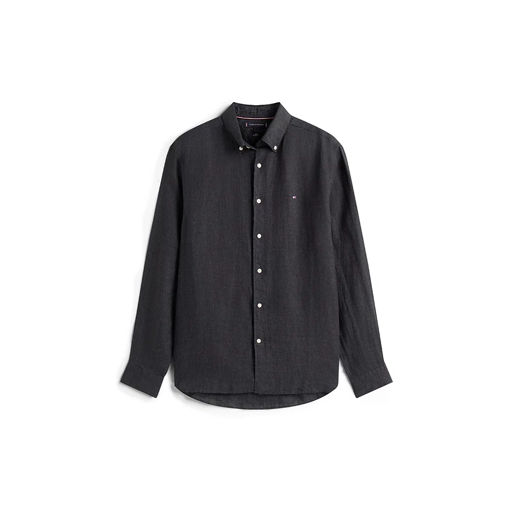 Мужская однотонная рубашка Regular Fit с пигментным окрашиванием, чёрная, от Tommy Hilfiger — фото 2