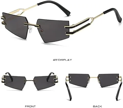 

Солнцезащитные очки без оправы для женщин, женские солнцезащитные очки в маленькой оправе, многоугольные солнцезащитные очки, женские очки без оправы MTZJH, Gold Blue