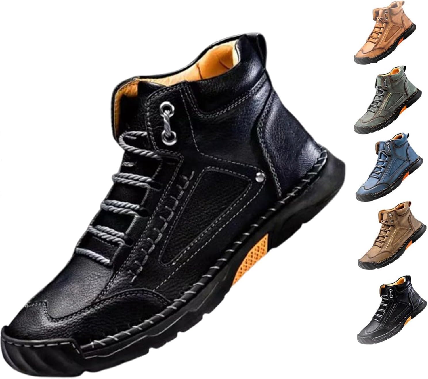 

Мужские удобные кожаные ботинки ручной работы, кожаные ботинки, водонепроницаемые, с поддержкой свода стопы, с просторным носком Generic, черный