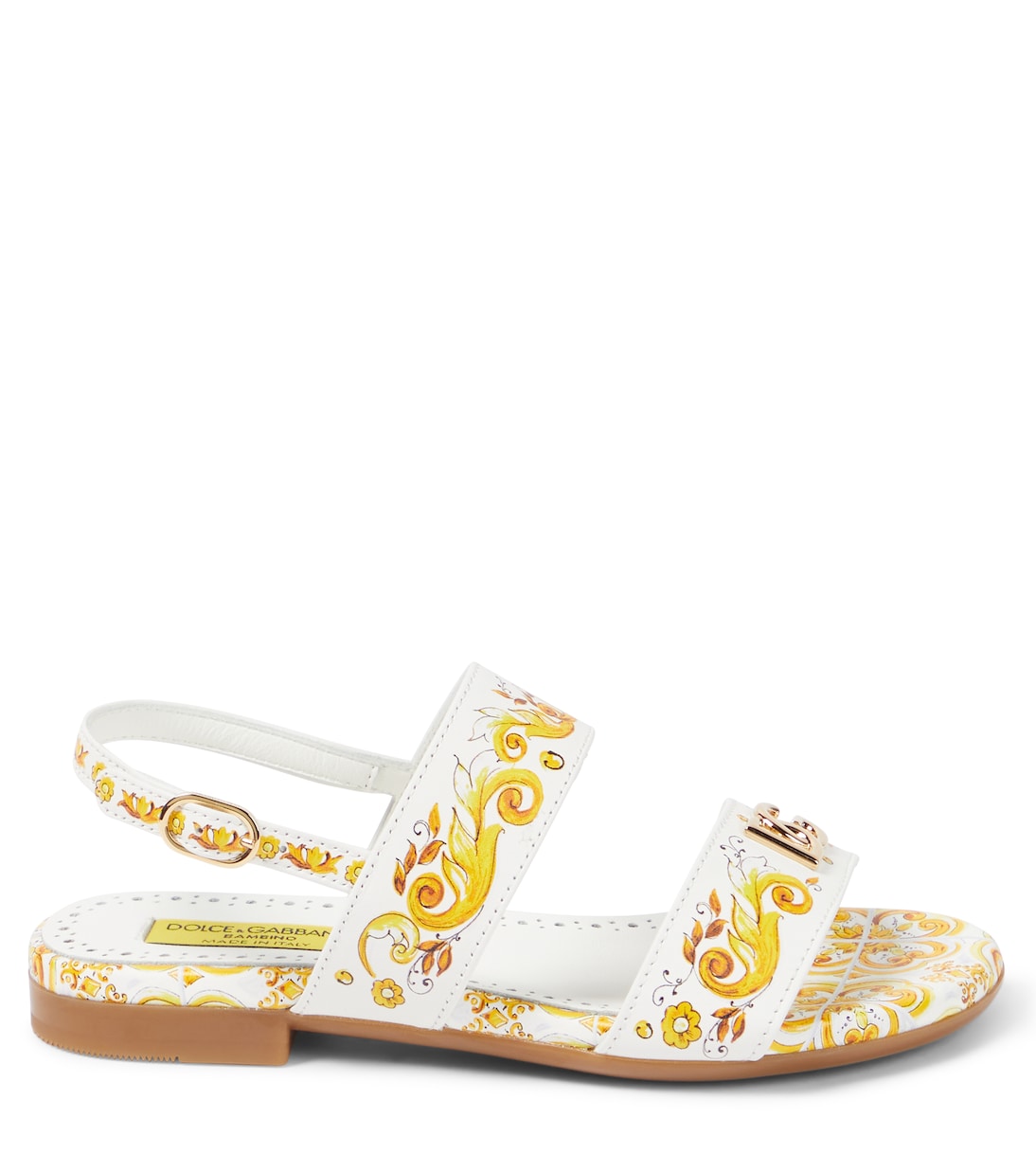 Сандалии из принтованной кожи Dolce&Gabbana Kids, Azulejos Giallo — фото 4