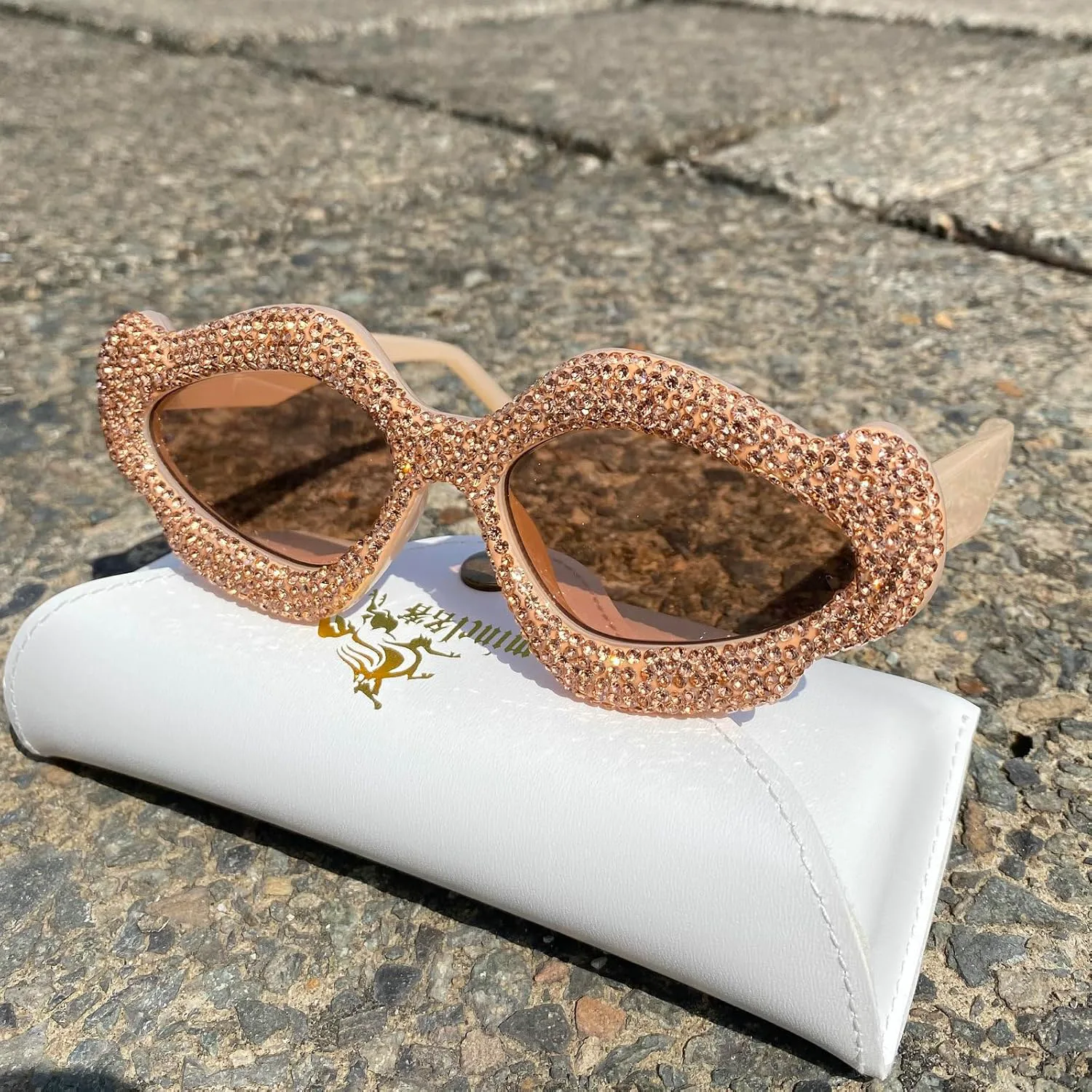 

Солнцезащитные очки «кошачий глаз» с кристаллами и стразами для женщин, сверкающая оправа, модные женские солнцезащитные очки с бриллиантами mincl, Champagne