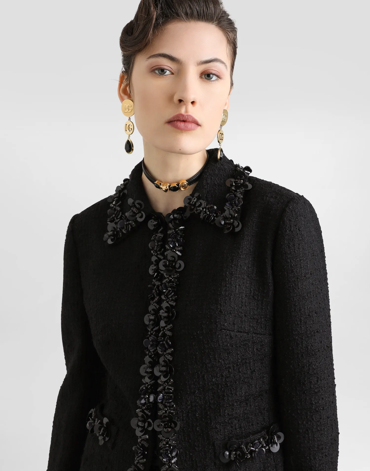 Короткая куртка из эластичной матовой ткани DOLCE & GABBANA, черный — фото 4