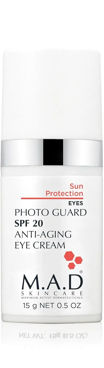 M.A.D Skincare PHOTO GUARD SPF 20 антивозрастной крем для глаз с защитой от солнца - легкая минеральная формула с диоксидом титана - продвинутая защита от ультрафиолета, корректор темных кругов и ботанический комплекс - 14 г Mad Skincare