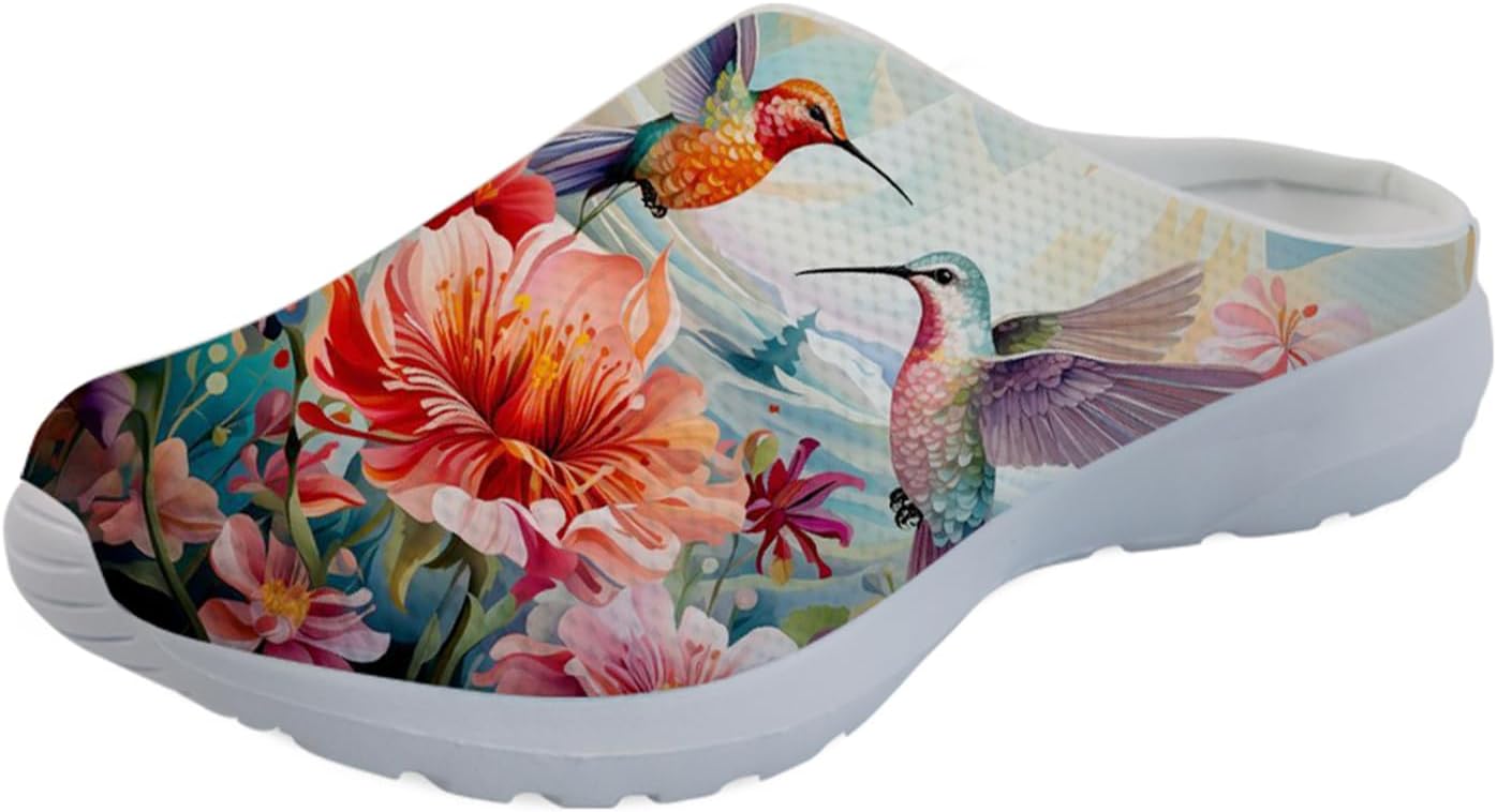 

Женские мюли-кроссовки Forchrinse Tropical Hibiscus Palm с сеткой, легкие и дышащие, для прогулок, Hummingbird Peony