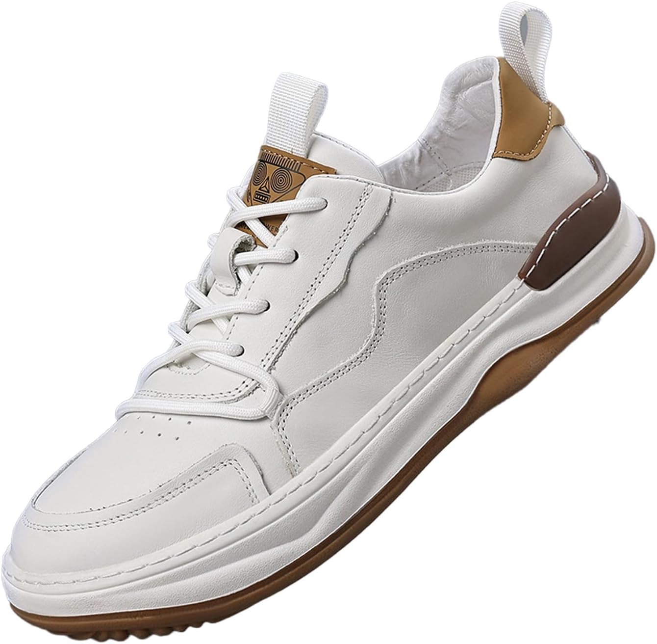 

Мужские кроссовки на платформе из натуральной кожи, с классическим круглым носком, шнуровкой, ручной прошивкой, обувь для прогулок с эффектом увеличения роста, повседневные, нескользящие, для тенниса и вождения Qwuieoin, белый