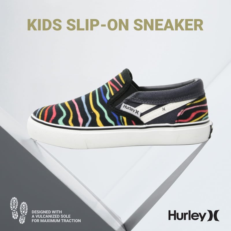 Детские слипоны Hurley из холщовой ткани - низкие кеды для скейтбординга для детей, спортивная обувь для мальчиков и девочек, повседневные кроссовки, серый — фото 2