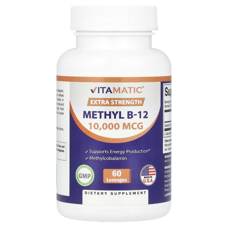 

Vitamatic, Метил B-12, с повышенной силой действия, 10 000 мкг, 60 пастилок