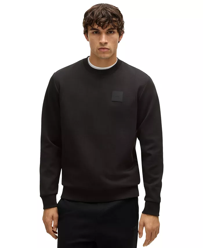 

Мужской свитшот Regular Fit с дроп-игольной строчкой Hugo Boss, черный