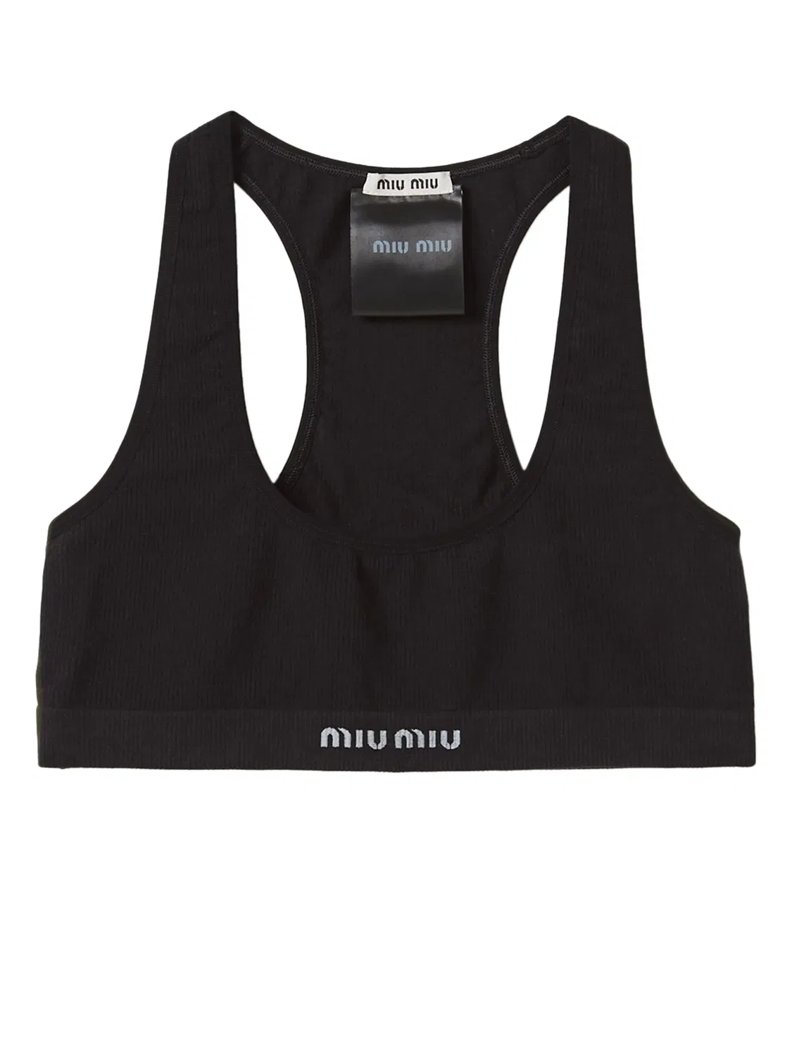 Бесшовный спортивный бюстгальтер с логотипом Miu Miu, черный