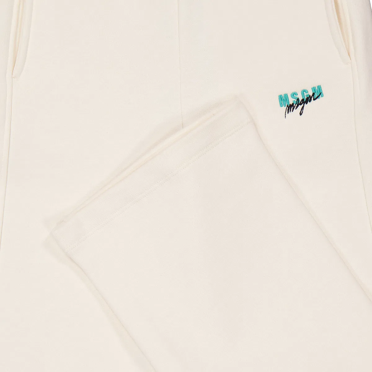 Брюки из хлопкового джерси с вышитым логотипом MSGM, Crema/Cream — фото 2