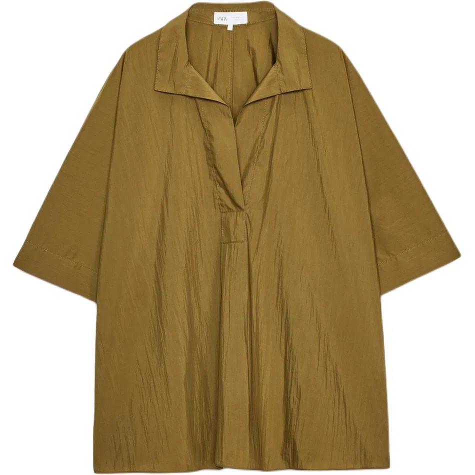 Женская рубашка с V-образным вырезом Yellow Green ZARA