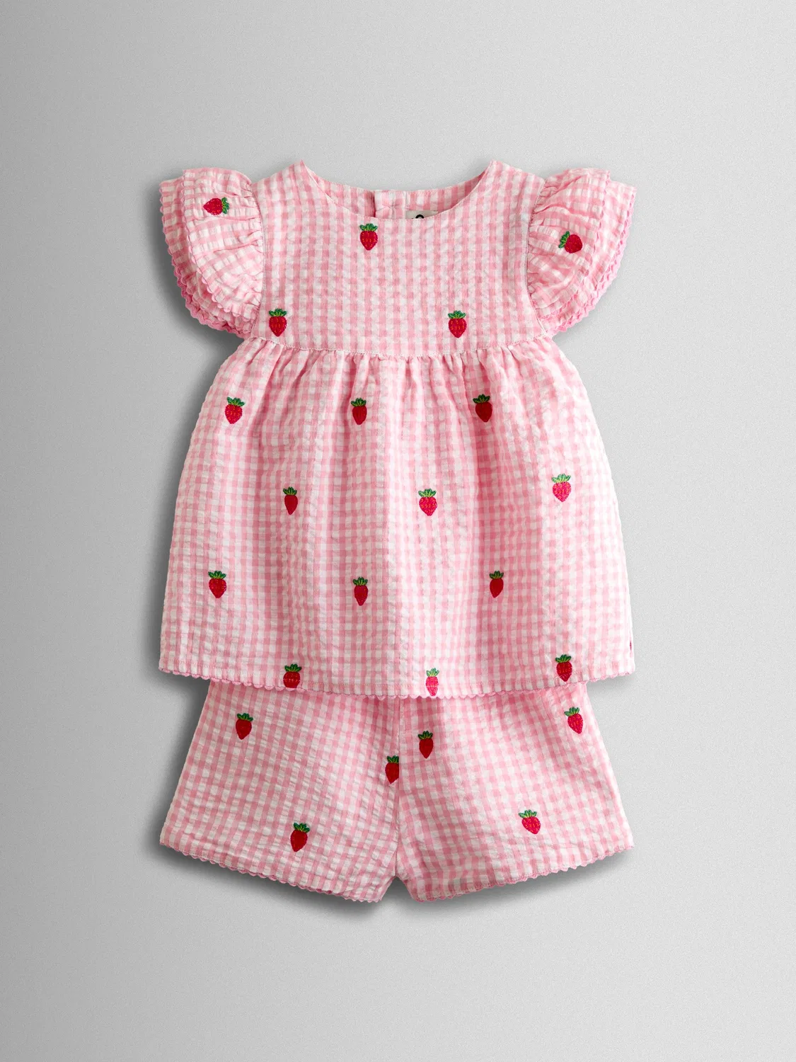 Комплект из топа и шорт с вышивкой клубника Jojo Maman Bébé, розовый гингем