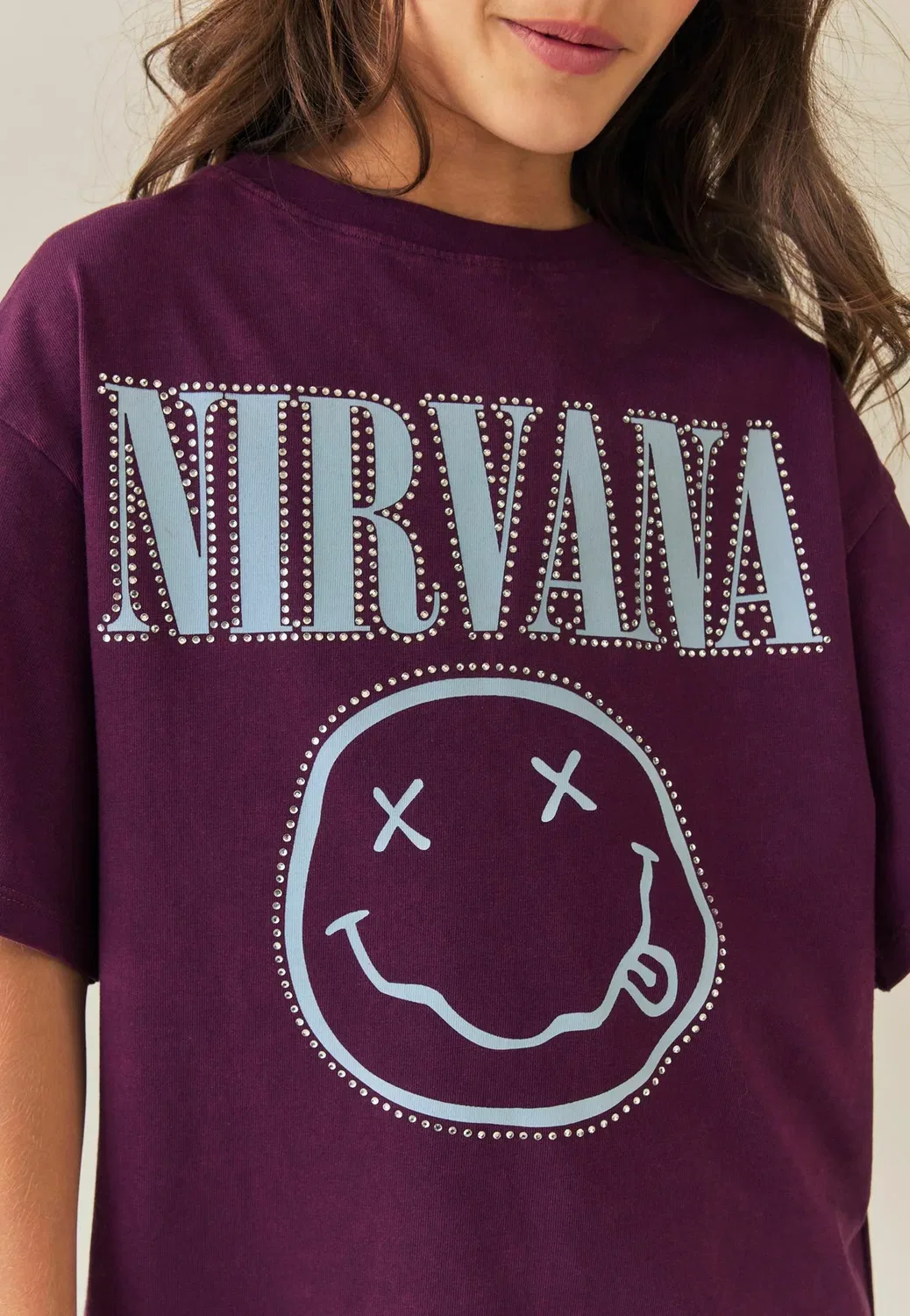 Футболка оверсайз с графическим принтом Nirvana Stud - футболка с принтом Next, Berry — фото 4