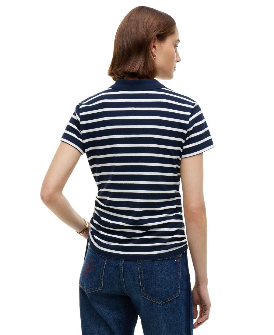 Женская футболка-поло с коротким рукавом и шнурком Tommy Hilfiger, Breton Stp Dark Blue Ecru — фото 4