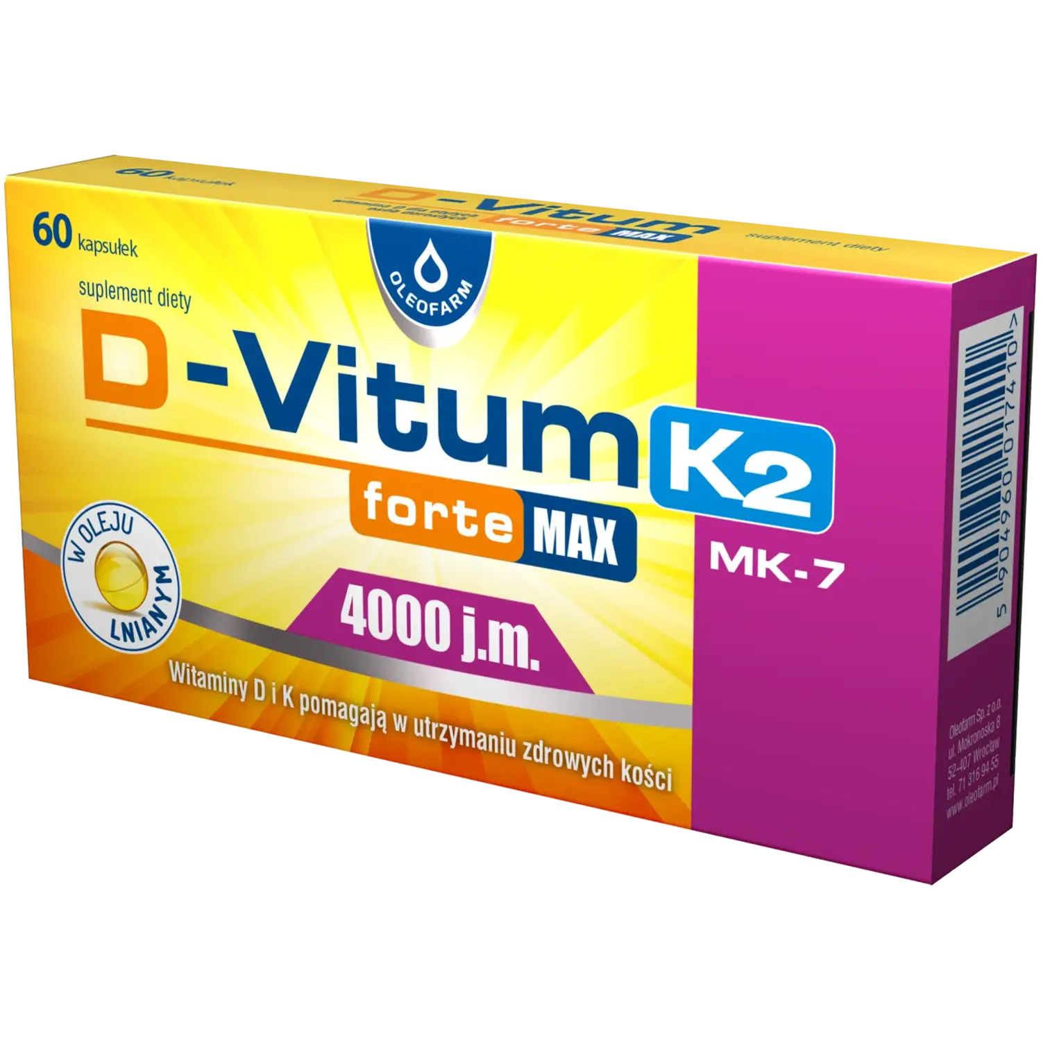 

Oleofarm D-Vitum Forte Max K2 биологически активная добавка, 60 капсул/1 упаковка
