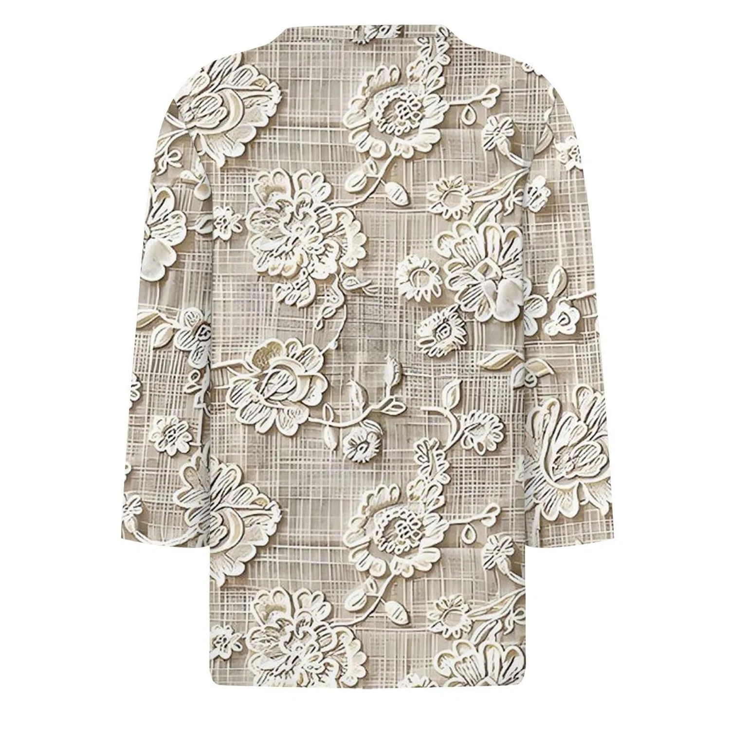 Женская туника с рукавом 3/4, с круглым вырезом, модель Cute Simple Pullover, 1e-khaki — фото 3