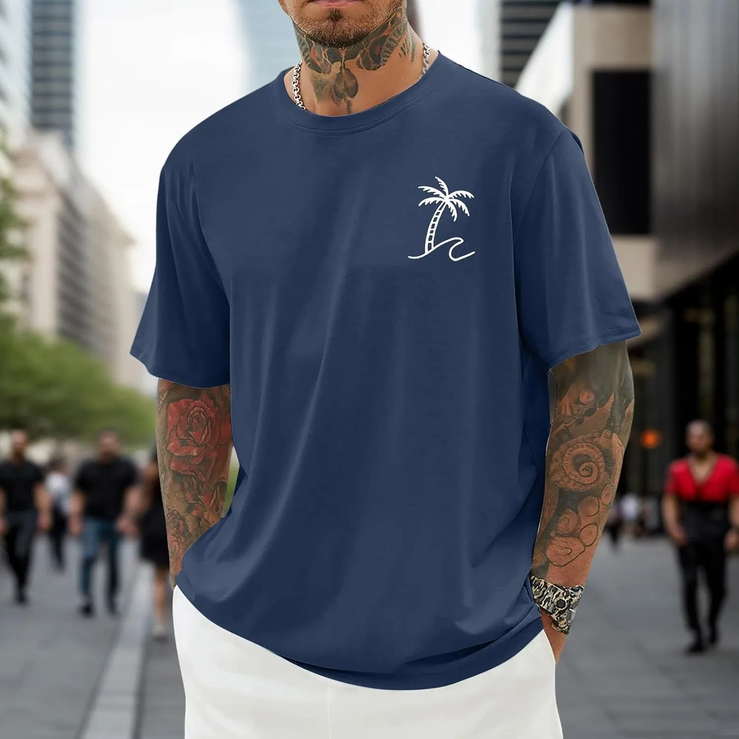 Мужская футболка с принтом пальмы Crew Neck, Navy — фото 2