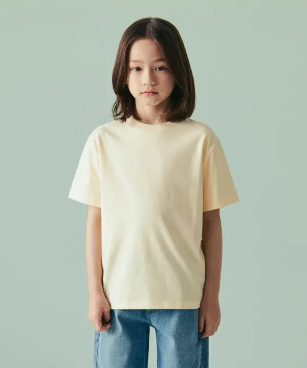 Футболка с круглым вырезом, свободная, Musinsa Standard Kids, лимонный крем