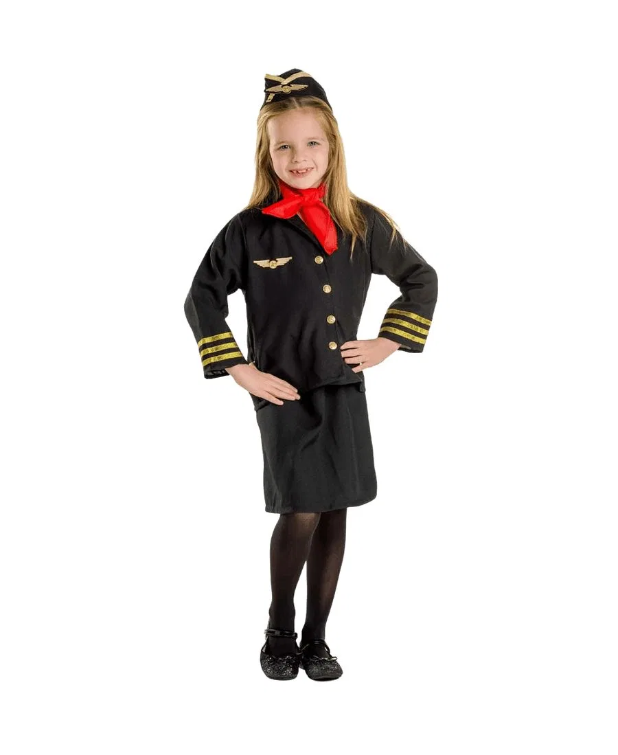 Костюм стюардессы с жакетом, юбкой, шарфом и пилоткой Dress Up America, Black