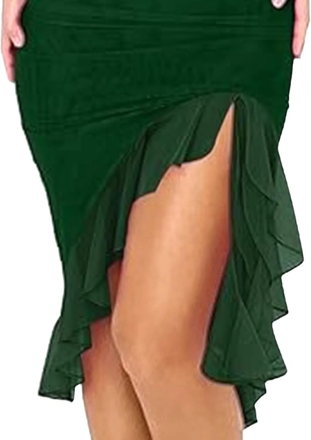 Женское облегающее платье с драпировкой и асимметричным подолом, Dark Green — фото 3