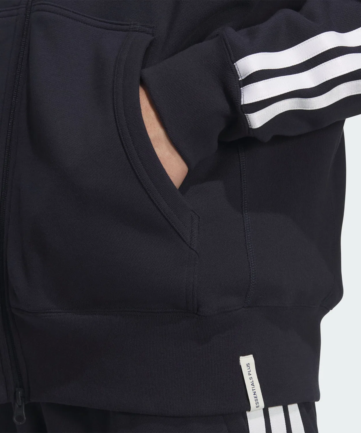 Мужской худи свободного кроя с длинным рукавомEssentials Plus Loose Fit Three Stripes French Terry Full Zip Hoodie Adidas, Blue — фото 4