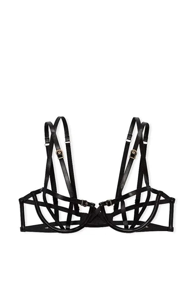 Женский бюстгальтер-балконет с открытой спинкой Leather Look Open Covered Balconette Bra Victoria'S Secret, Black