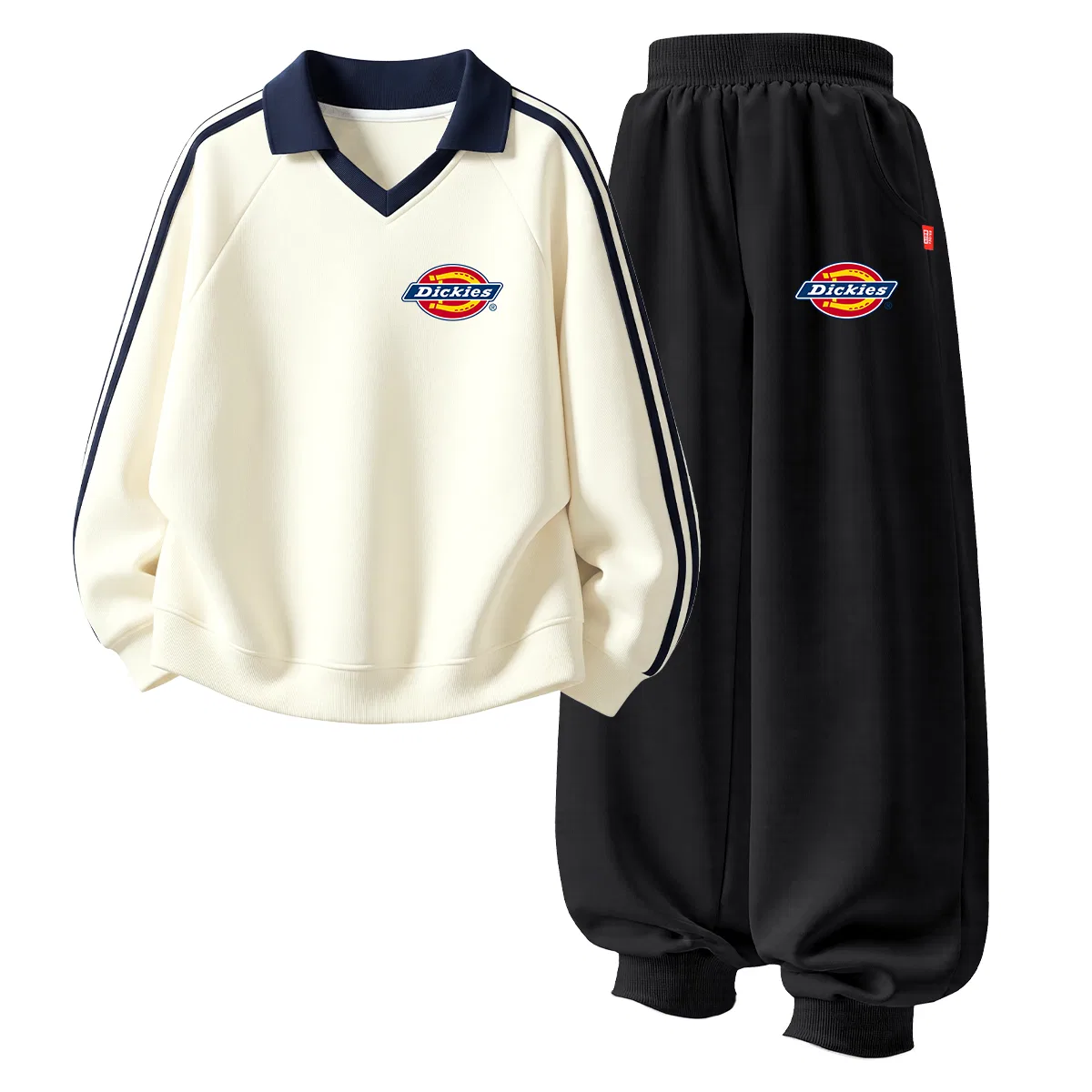 Детский комплект спортивных футболок с поло и воротником, модель Standard Thick K, Dickies, Ivory White/Black