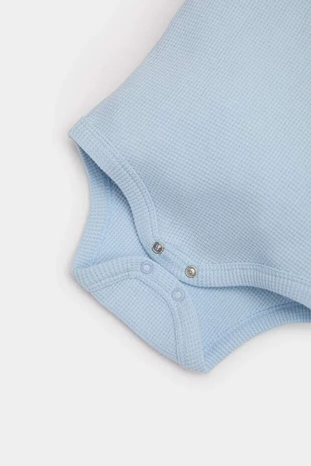 Детское боди для мальчиков с принтом Polo collar printed waffle short sleeve snap fastener bodysuit baby boy newborn e7935a525sm Defacto, Blue-Be343 — фото 3