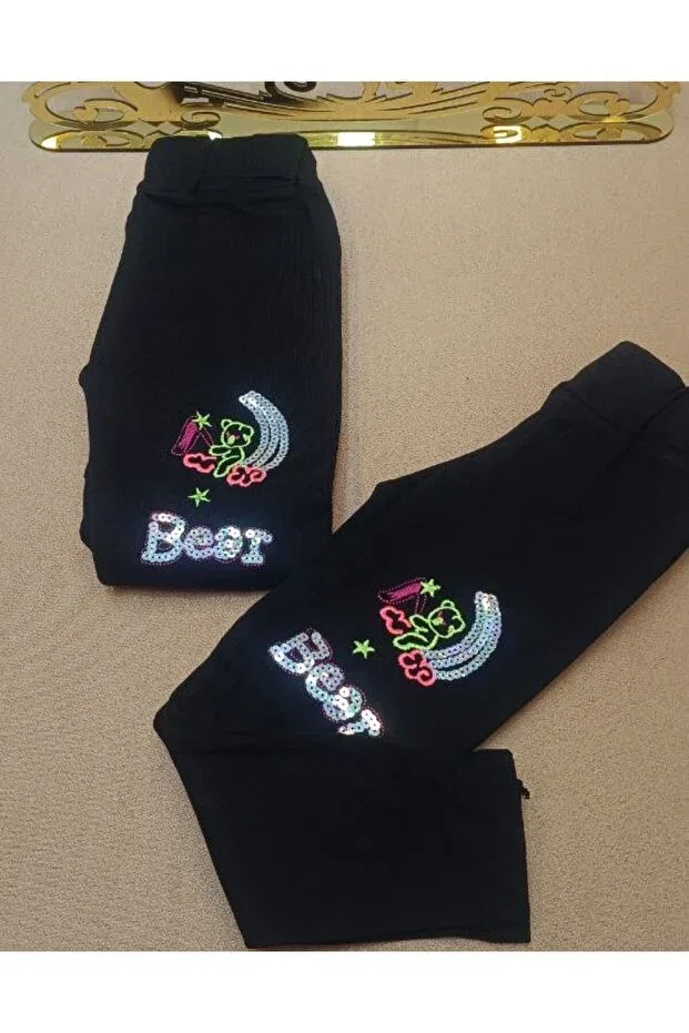 Детские леггинсы для девочек с вышивкой Butik, Black