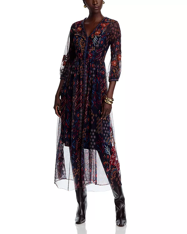 

Сетчатое платье Theia Johnny Was, мультиколор