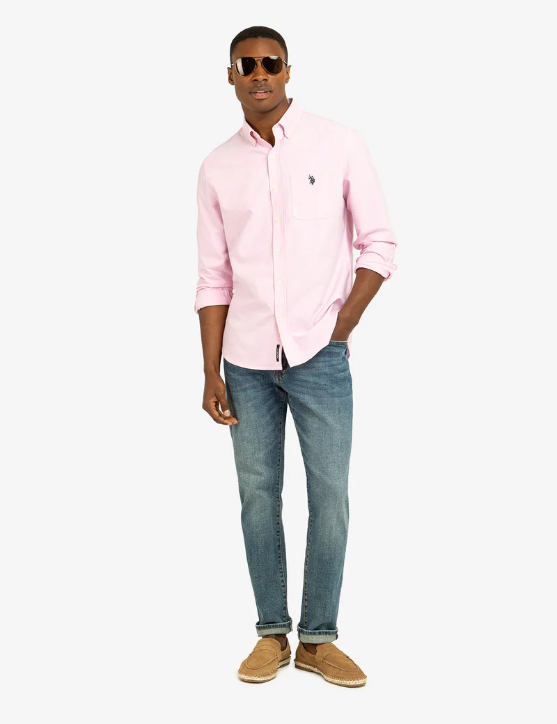 Рубашка U.S. Polo Assn Long Sleeve Stretch Oxford, светло-розовый — фото 4