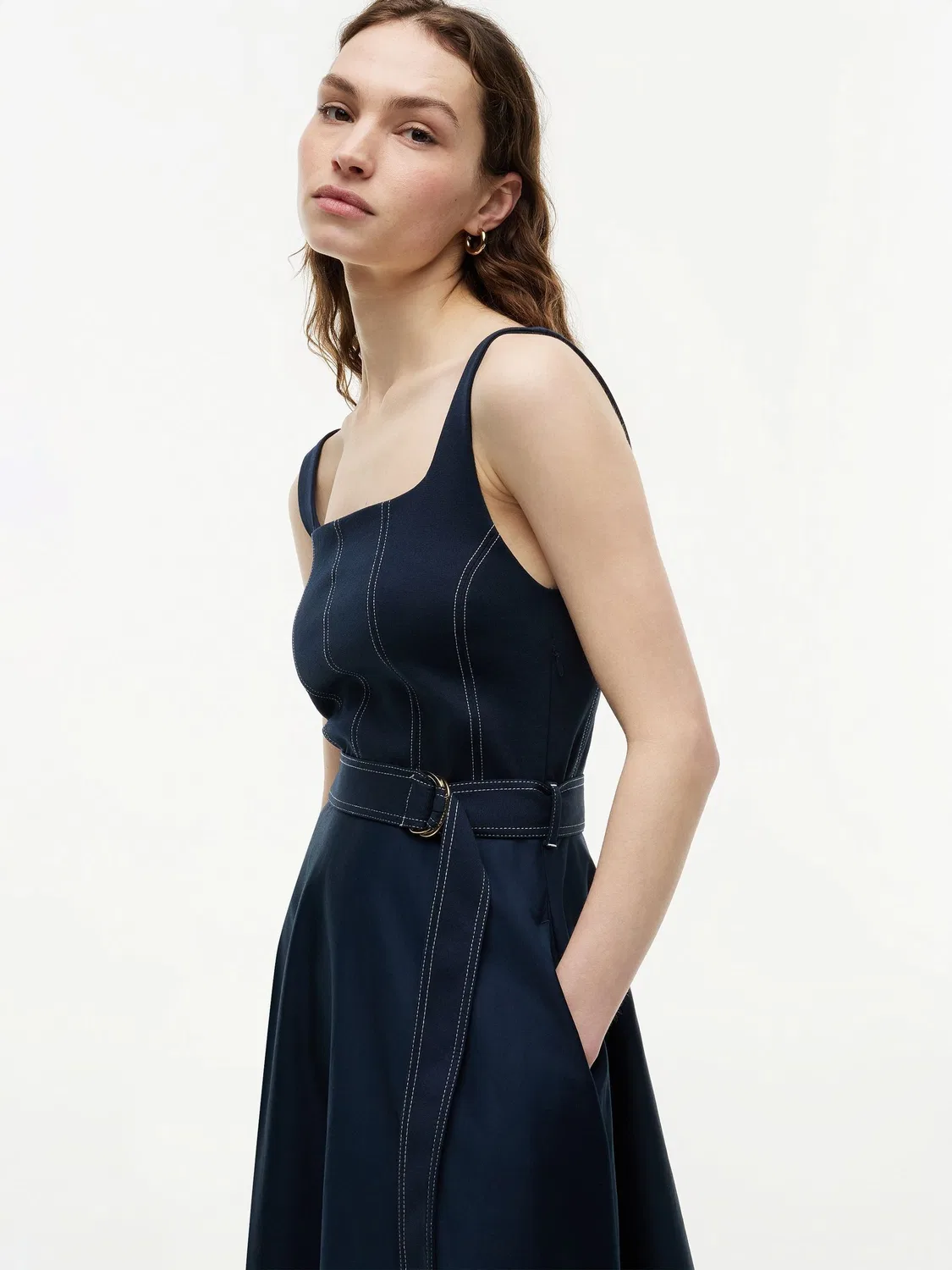 Платье миди с контрастной отстрочкой Tommy Hilfiger, синее — фото 4