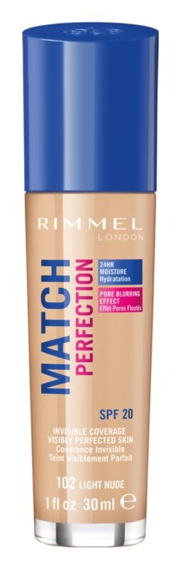 

Жидкая основа SPF 20 Rimmel Match Perfection, оттенок 102 Light Nude 30 мл