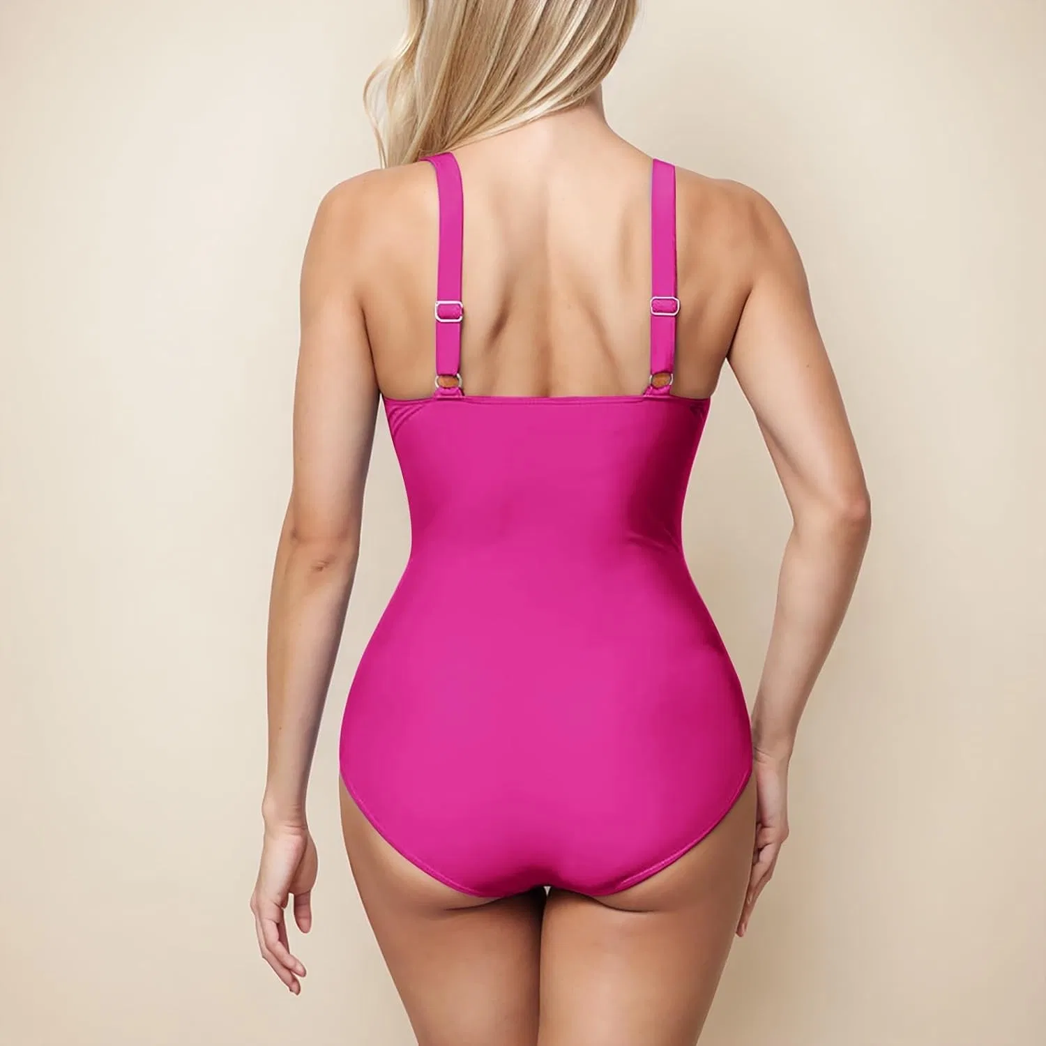 Женский цельный купальник с V-образным вырезом, утягивающий, Hot Pink — фото 3