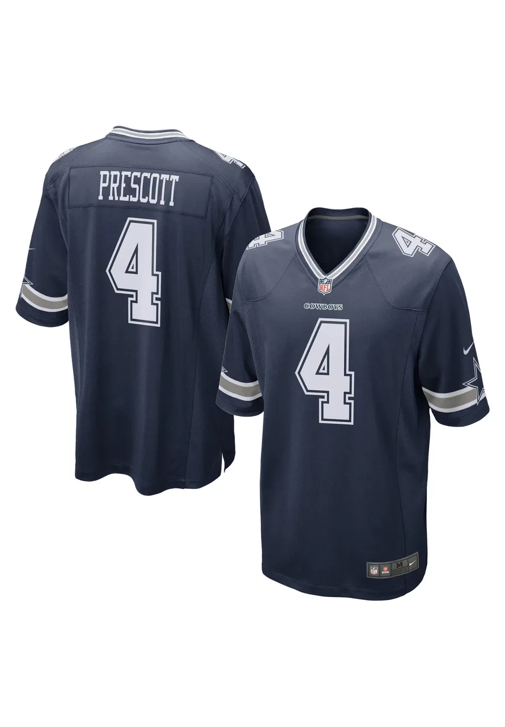Домашняя игровая футболка Nike Dallas Cowboys Дак Прескотт №4, унисекс - клубный комплект Nike Performance, College Navy — фото 3