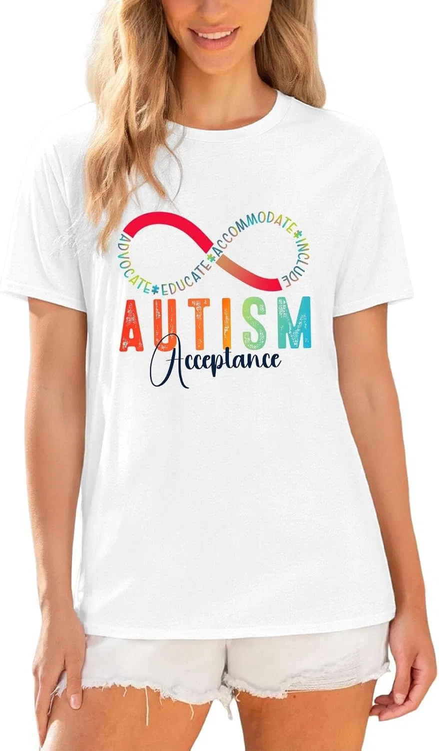 Футболка с принтом Autism Awareness, Crew Neck, White — фото 4