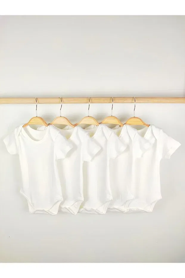 Детское боди-комбинезон с коротким рукавом хлопковый Basics Omy, Ecru — фото 4