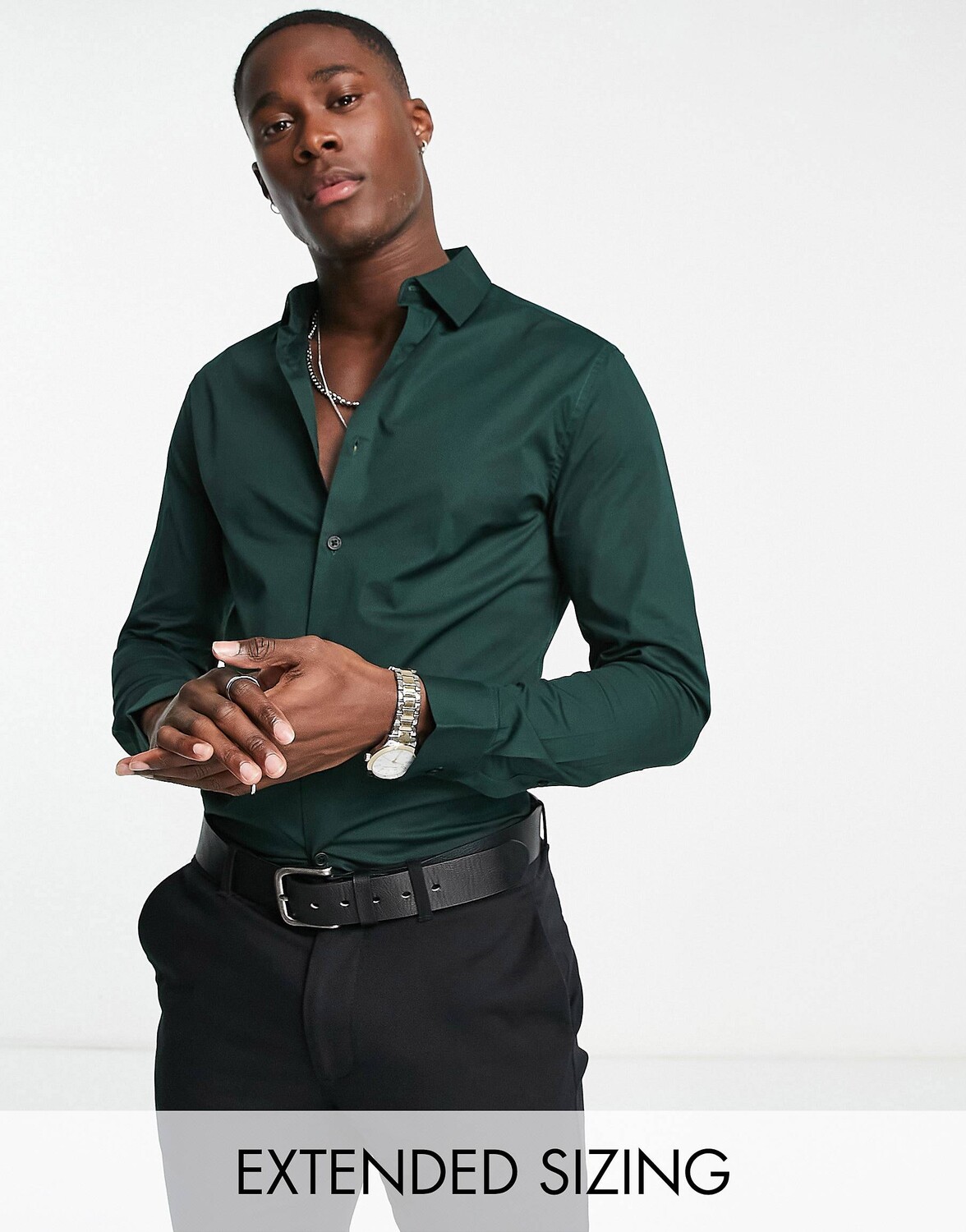 

Темно-зеленая рубашка скинни ASOS DESIGN