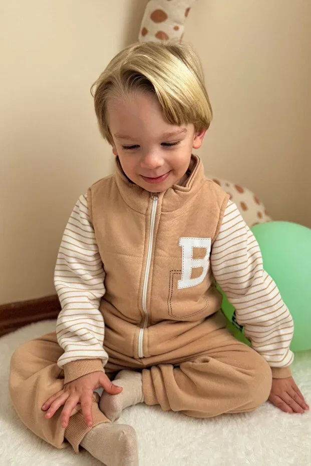 Детский комплект спортивного костюма для мальчиков с принтом Donino Baby, Beige