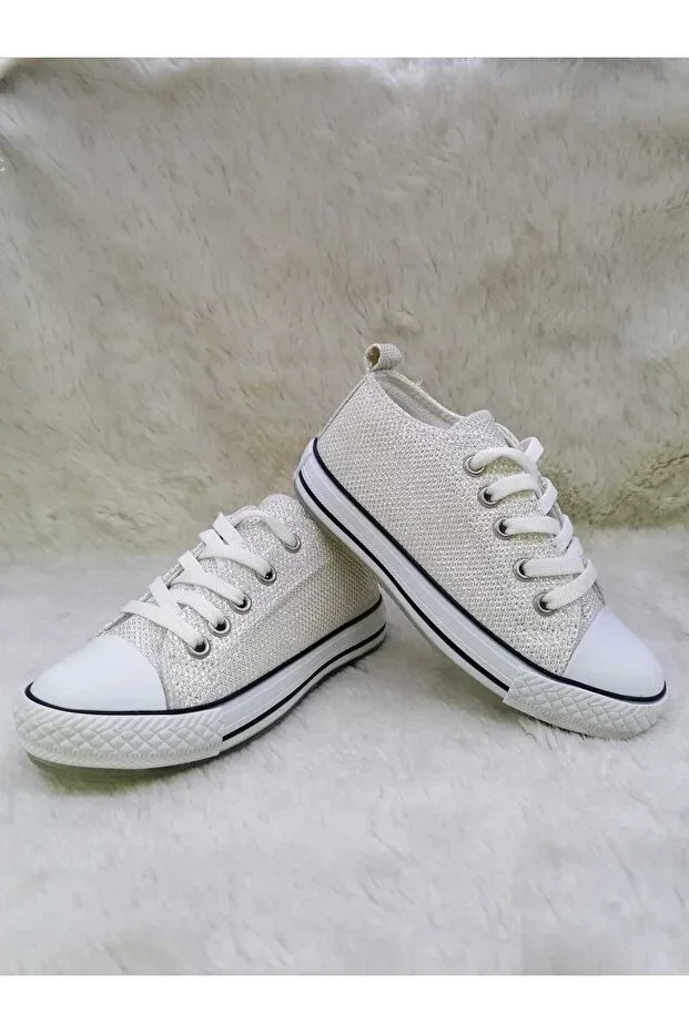 Детские кеды для девочек с принтом Orthopaedic girl's converse with cream glitter light Özgür Kids, Cream Lace-Up