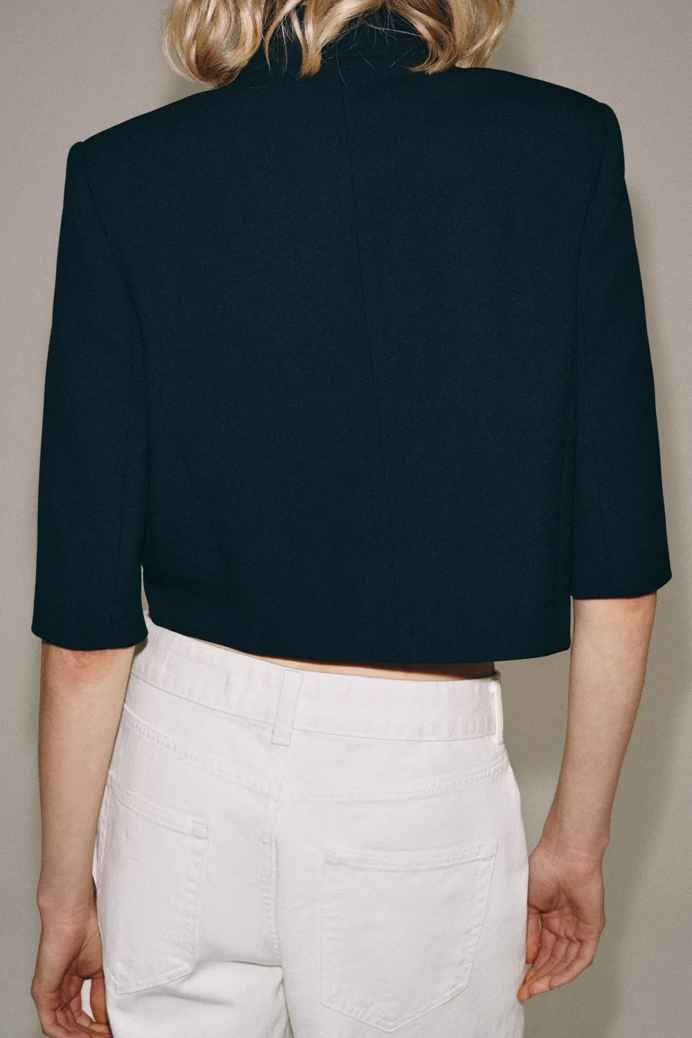 Укороченный блейзер с коротким рукавом из коллекции ZW. ZARA, Navy blue — фото 3