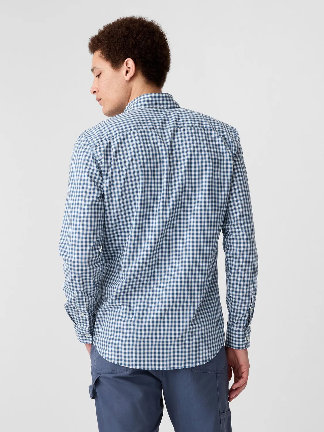 Рубашка из поплина, синяя клетка, Slim Fit Gap, синий — фото 2