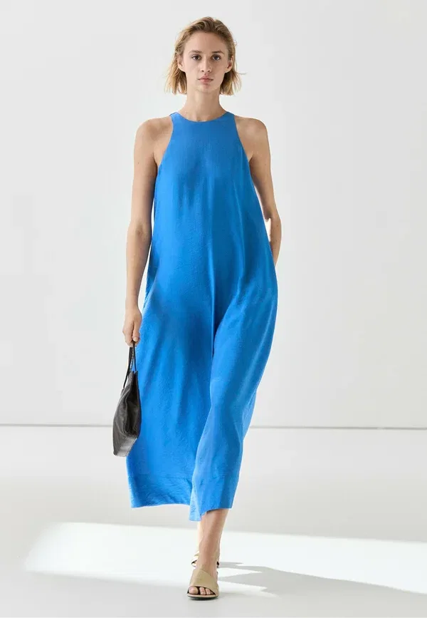 Платье длинное свободного кроя Long flowing halter dress - maxi dress Massimo Dutti, темно-синий — фото 2