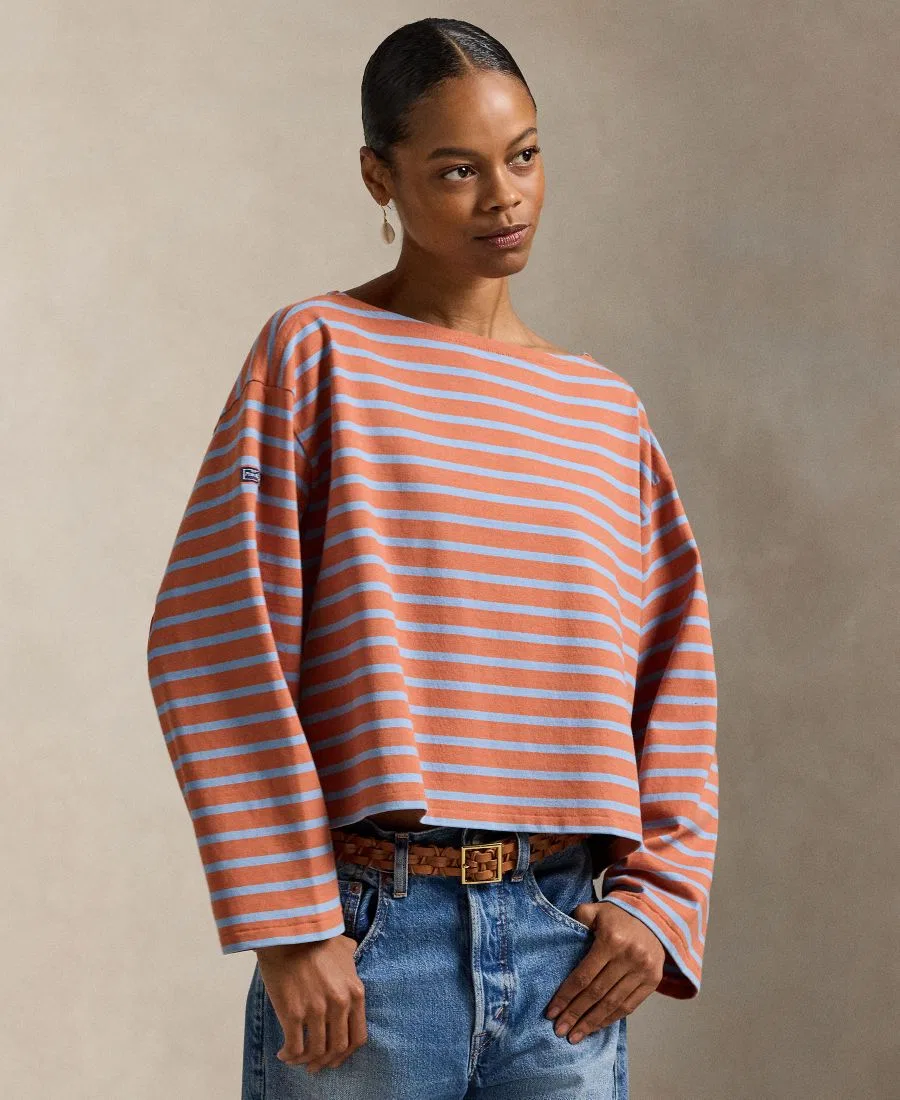 Женская футболка с длинным рукавом, с лодочным вырезом, в полоску Polo Ralph Lauren, Rust/Channel Blue