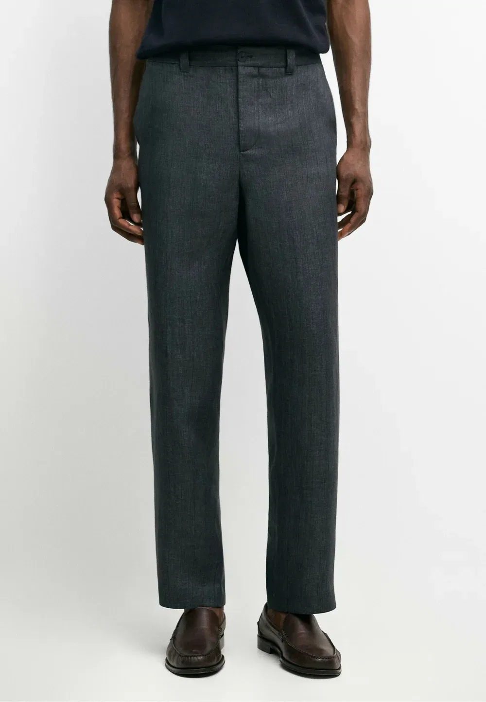 Брюки в полоску из 100% льна Massimo Dutti, Dark Blue