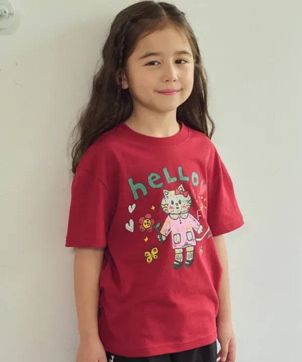 Футболка с принтом Hello Flower, Cpgn Kids, бордовый