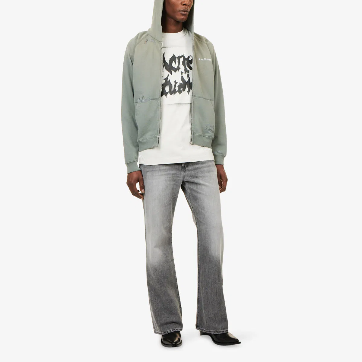 Худи из хлопка на молнии с логотипом Fupiter u stamp Acne Studios, серый — фото 2
